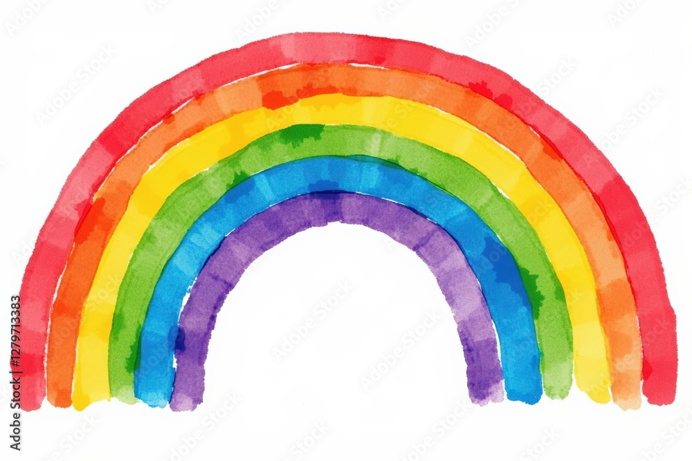 Fototapeta premium A Vibrant Watercolor Rainbow Displaying Seven Distinct Colors Set Against a White Background, Symbolizing Hope and Diversity