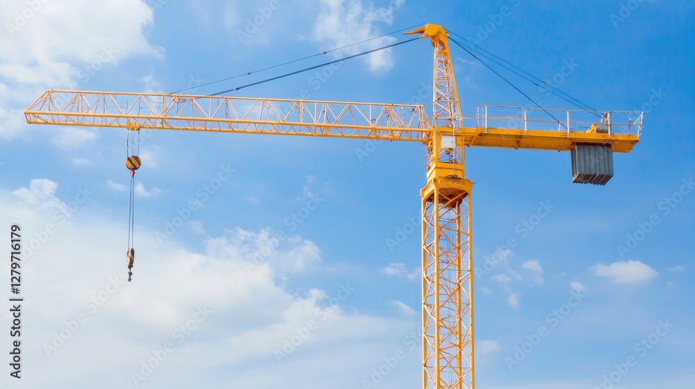 Yellow Construction Crane Against Blue Sky Yellow Construction Crane Against Blue Sky