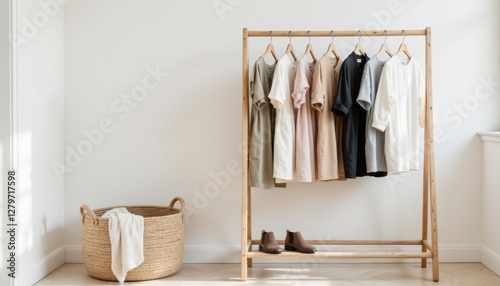 Wallpaper Mural Minimalist Clothing Rack Displaying Casual Fashion in Bright Modern Room Torontodigital.ca