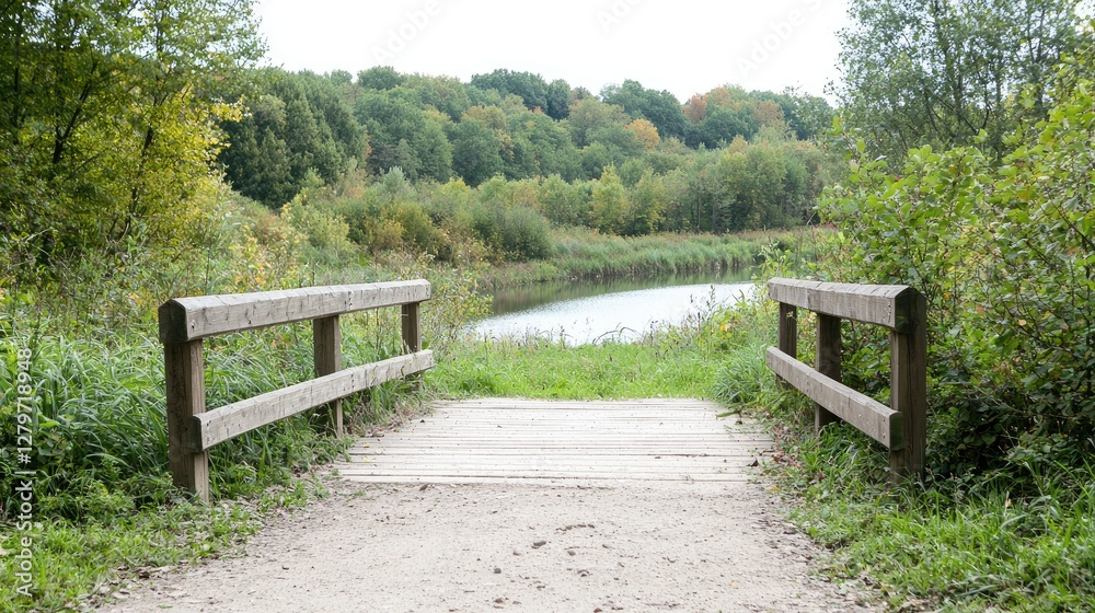 Wooden Footbridge Over Pond in Autumn Woods. Possible Use Nature Photography Wooden Footbridge Over Pond in Autumn Woods. Possible Use Nature Photography