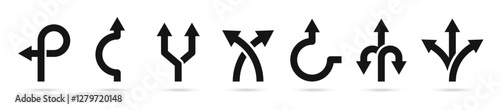 Road direction arrow icon set. Way direction symbols. Traffic arrows set. Traffic arrow icons.
