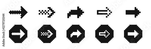Pixel arrows. Vector pixelart arrows. 8 bit pixel arrows vector illustration. Pixelated arrow icon set