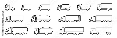Truck icons. Truck vector icon set. Outline truck icons. Outline car icons. Types of transport