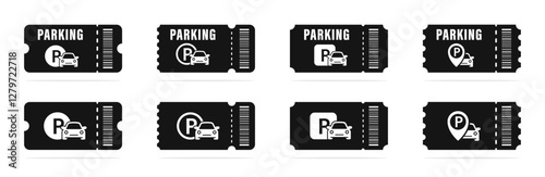 Parking ticket icons set. Car park. Parking pass. Parking receipt