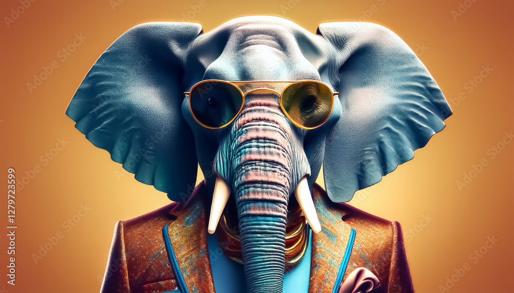 Obraz premium Stylish Elephant in Sunglasses and Suit - Unique Animal Portrait
