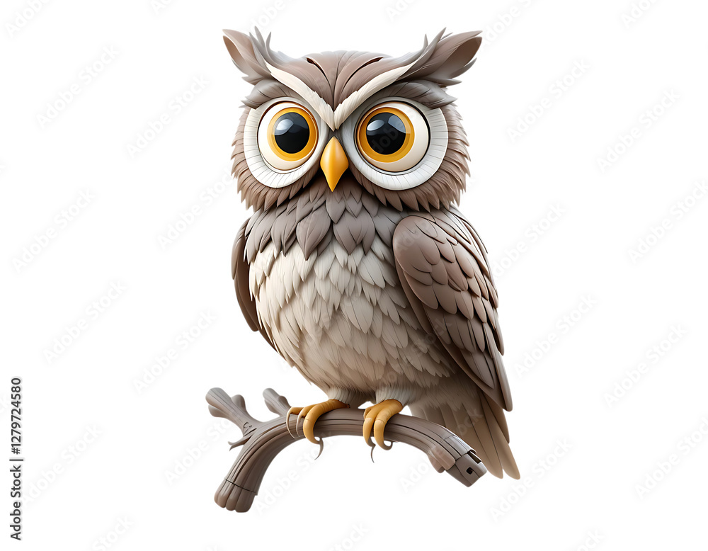 Fototapeta premium Adorable Cartoon Owl Image Cute Baby Owl 3D Render