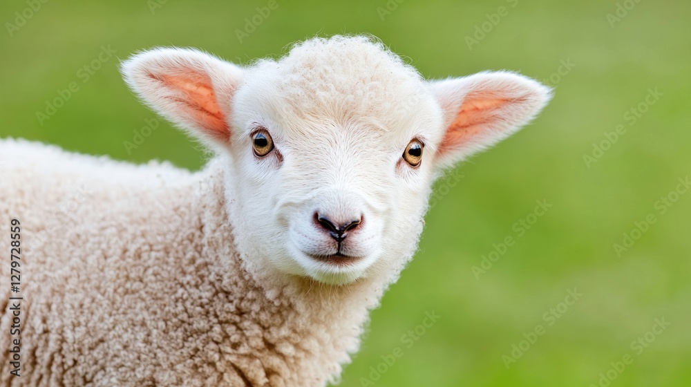 Cute lamb facing forward in a grassy field. Possible use Children's book illustration Cute lamb facing forward in a grassy field. Possible use Children's book illustration