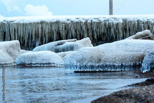 Photography Ice formations on Kew Beach in Toronto shot in mid winter room for text