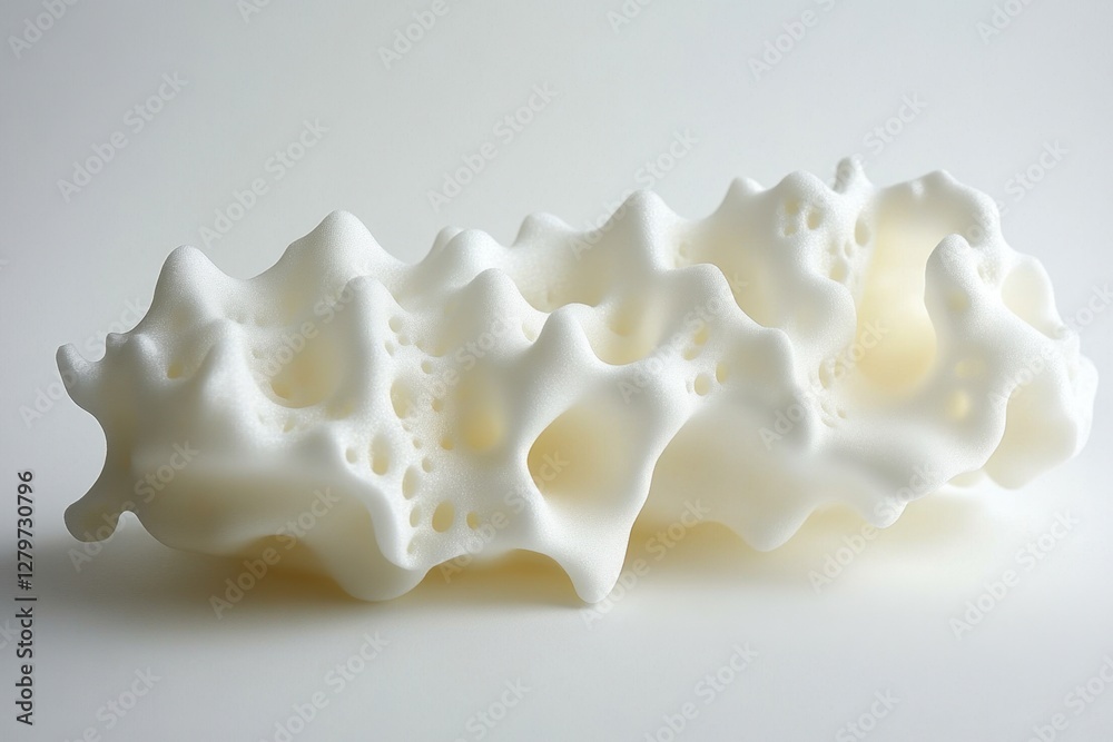 White porous object with irregular surface and cave like holes White porous object with irregular surface and cave like holes