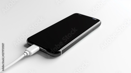 Photorealistic image of a compact black portable phone charger, isolated on a white background
