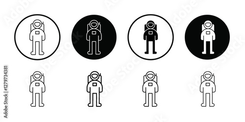 Astronaut or cosmonaut icon Black line art vector logo set