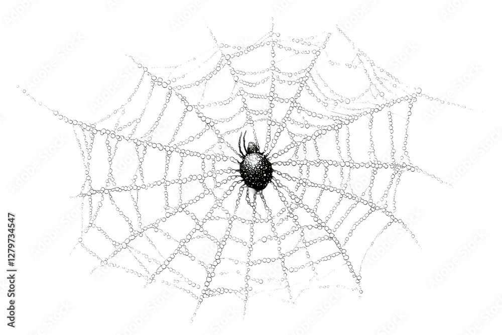Fototapeta premium Intricate spider web adorned with dewdrops