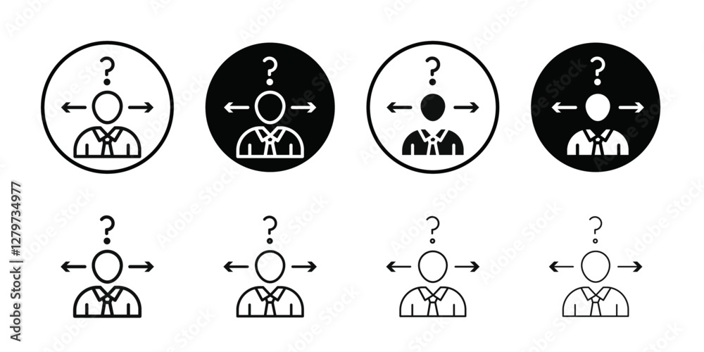 Business Decision Confusion Icon Black line art vector logo set Business Decision Confusion Icon Black line art vector logo set
