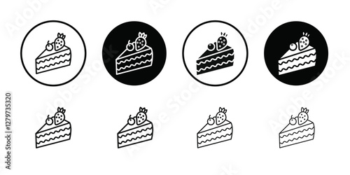 Cheesecake icon Black line art vector logo set