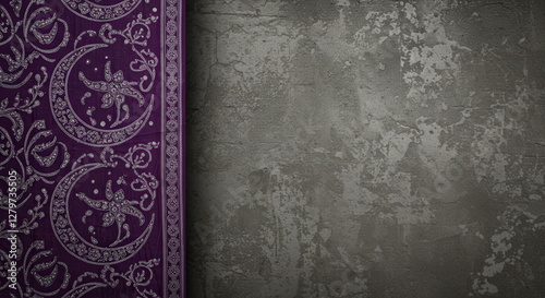 dark purple cloth featuring elaborate white designs and moon motifs alongside a textured gray section for unique layouts