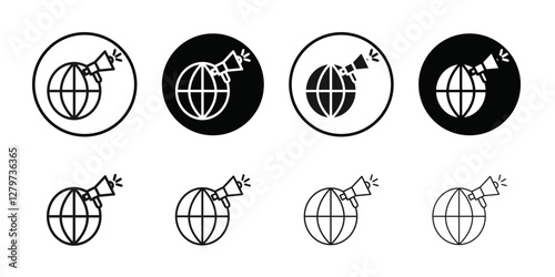 Global campaign icon Black line art vector logo set