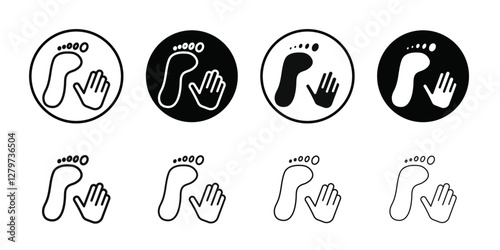 hand and foot icon Black line art vector logo set