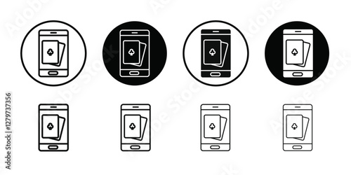 Mobile casino icon Black line art vector logo set