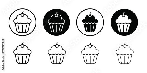 Muffin Icon Black line art vector logo set