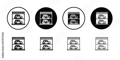 Multi Storey Parking icon Black line art vector logo set