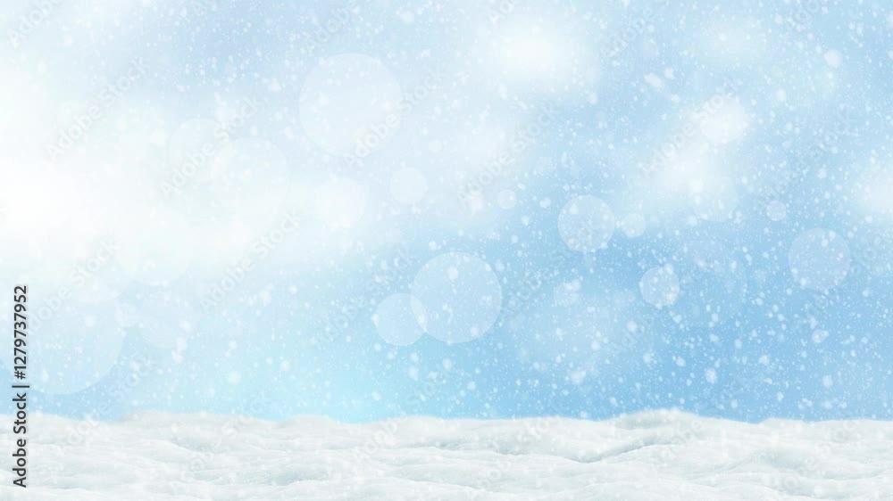 Snowdrift with snow falling in the winter on blue background 3D render 4k Video