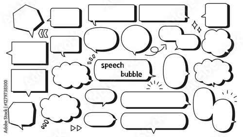 シンプルな線画と影を組み合わせた吹き出しイラスト