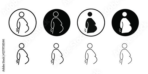 Pregnant woman backache icon Black line art vector logo set