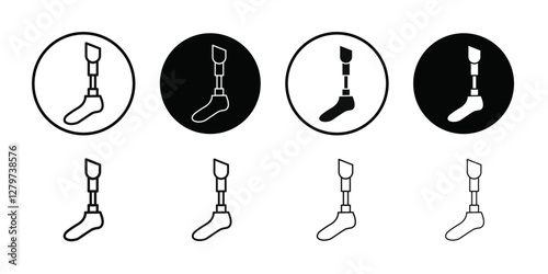 Prosthetic leg icon Black line art vector logo set