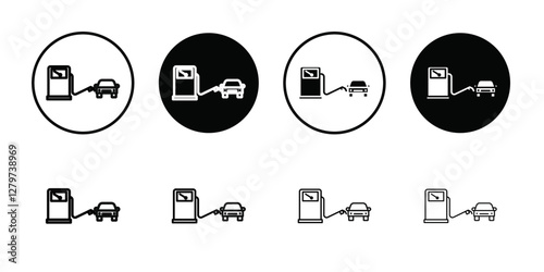 Refueling Car icon Black line art vector logo set