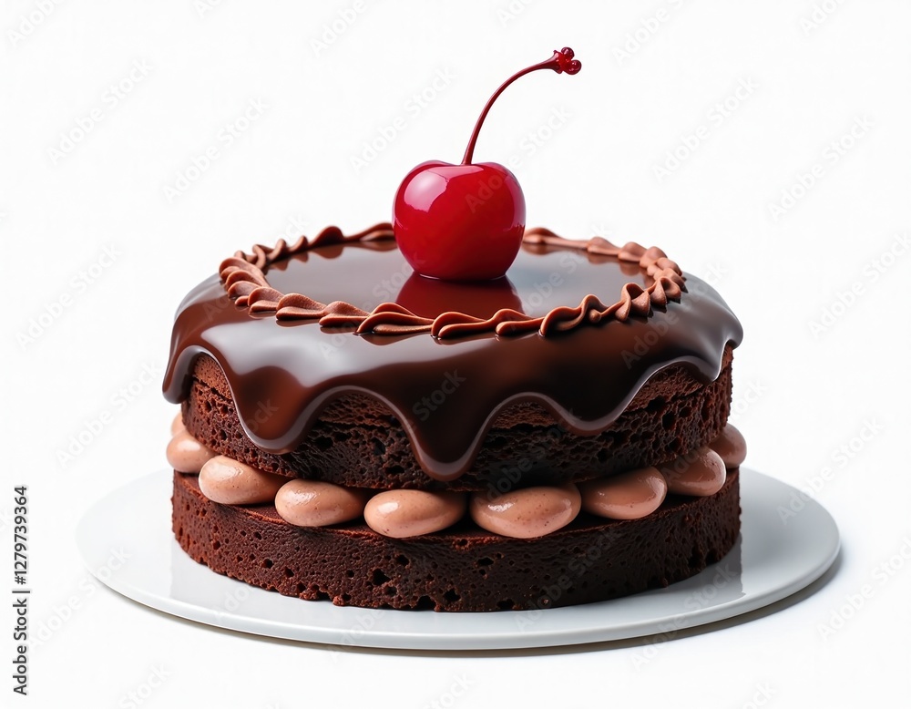 Delicious Chocolate Cake with Cherry on Top - Stock Photo Delicious Chocolate Cake with Cherry on Top - Stock Photo