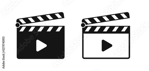 Clapper board set. Movie clapper vector icons. Open and closed movie clapper.