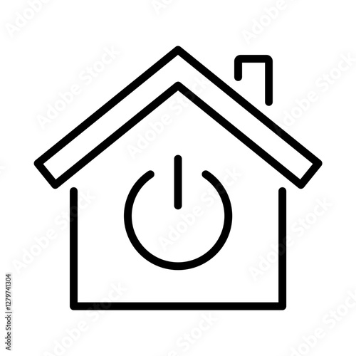 Black single house power button line icon, simple home technology switch flat design pictogram, infographic illustration for app logo web button ui ux interface elements isolated on white background