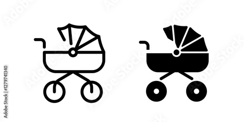 Baby carriage icons. Baby carriage, pram, stroller symbols. Baby stroller illustration.