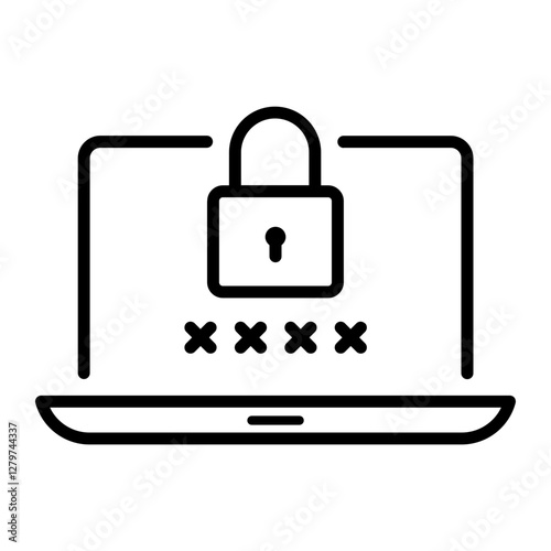 Black single computer password protection line icon, simple technology digital security flat design pictogram vector for app ads web banner button ui ux interface elements isolated on white background