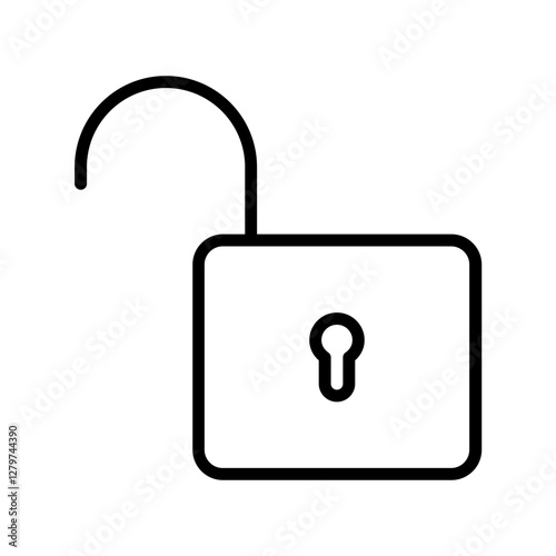 Black single unlock line icon, simple released lock flat design illustration pictogram, infographic vector for app ads web banner button ui interface elements isolated on white background