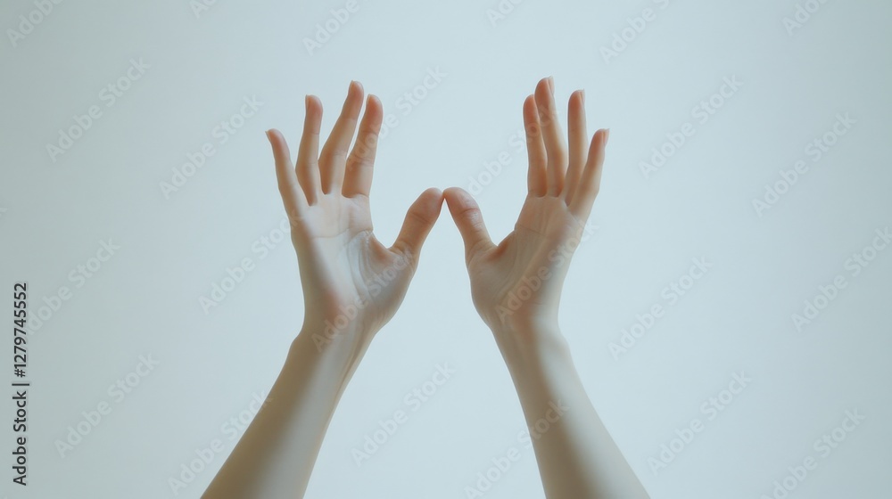 Delicate Hands Raised to Emphasize Motion and Gesture in Soft Light Delicate Hands Raised to Emphasize Motion and Gesture in Soft Light