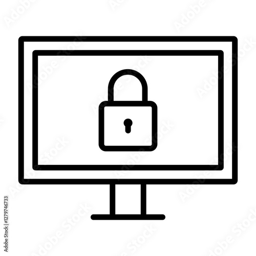 Black single computer lock line icon, simple technology cyber security flat design pictogram vector for app ads web banner button ui ux interface elements isolated on white background