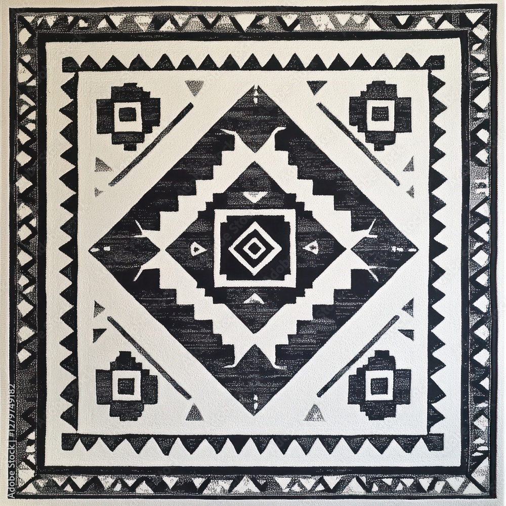 Obraz premium Black and white geometric textile design rug artwork