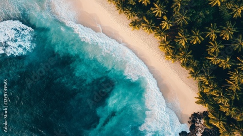 Fototapeta Naklejka Na Ścianę i Meble -  Beautiful tropical beach banner. White sand and coco palms travel tourism wide panorama background concept. Amazing beach landscape