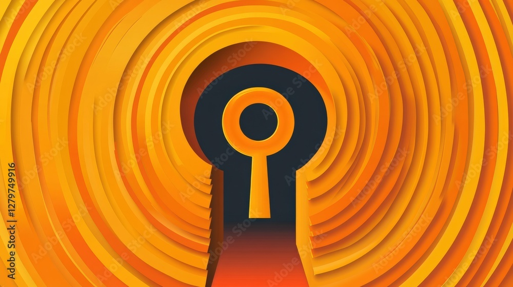 Abstract representation of a keyhole surrounded by swirling orange patterns, symbolizing mystery Abstract representation of a keyhole surrounded by swirling orange patterns, symbolizing mystery