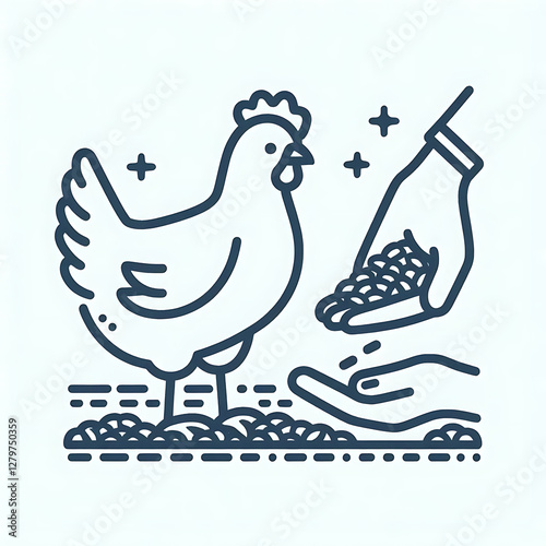 Chicken thin line icon. Hen picking grains isolated outline sign. Farming, agriculture, poultry concept. Vector illustration symbol element for web design and apps
