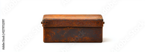 Old rusted dynamite detonator box used in mining, showcasing its weathered texture photo