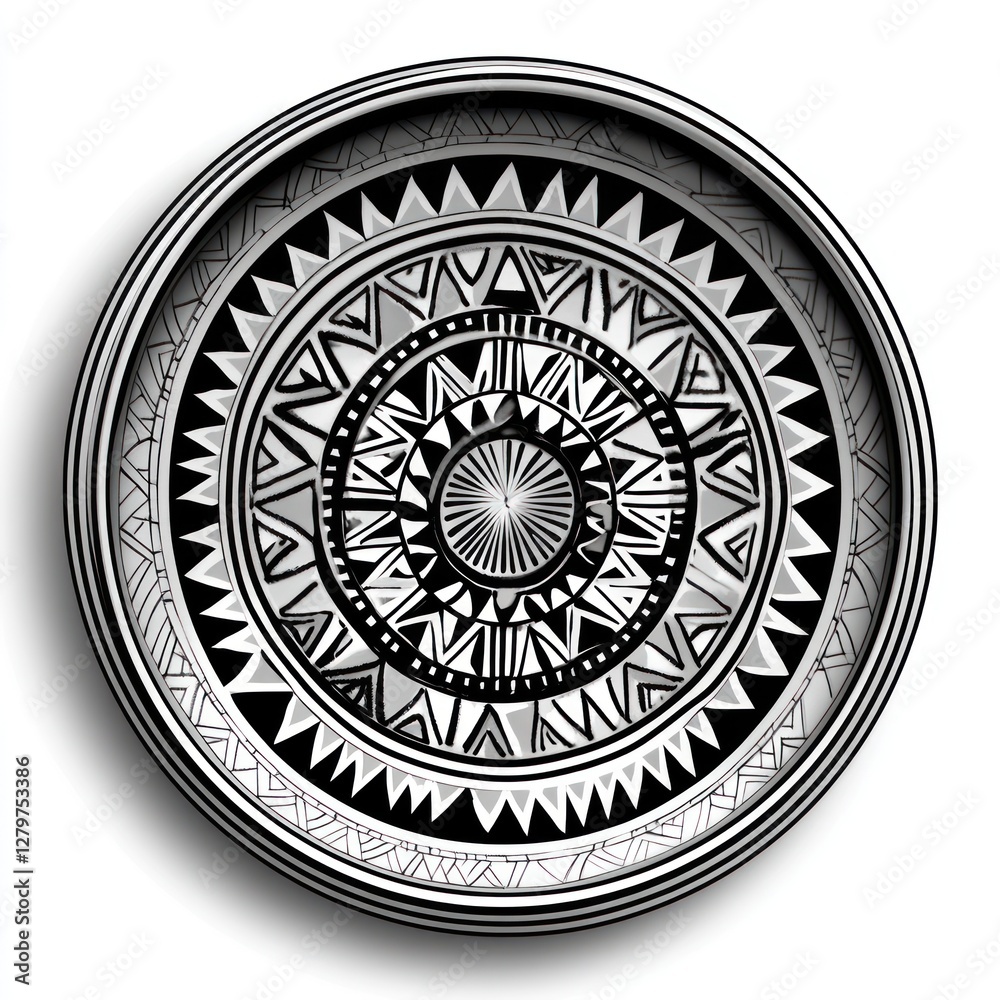 Obraz premium Circular Decorative Plate with Geometric Black and White Design