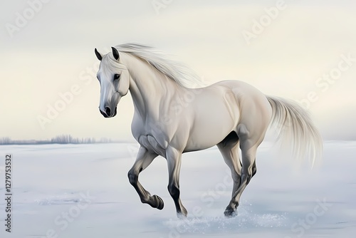 Arabian Horse in a Frozen Tundra Landscape