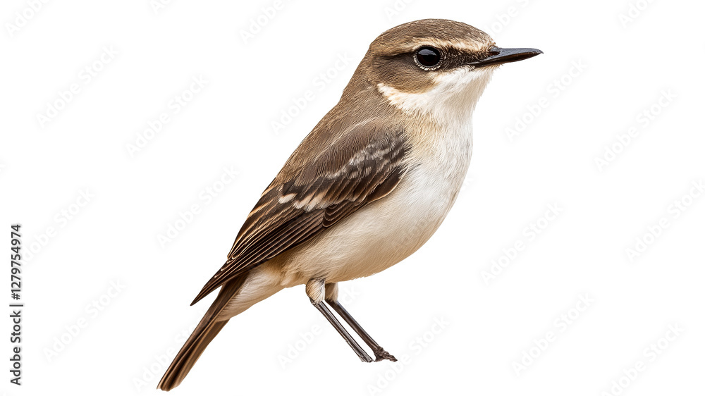 Fototapeta premium Small brown bird perched with alert expression