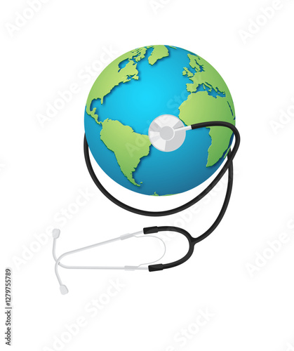 Globe with stethoscope symbolising global health or diagnosing vector illustration.eps