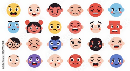 A collection of cartoon faces displaying various emotions.