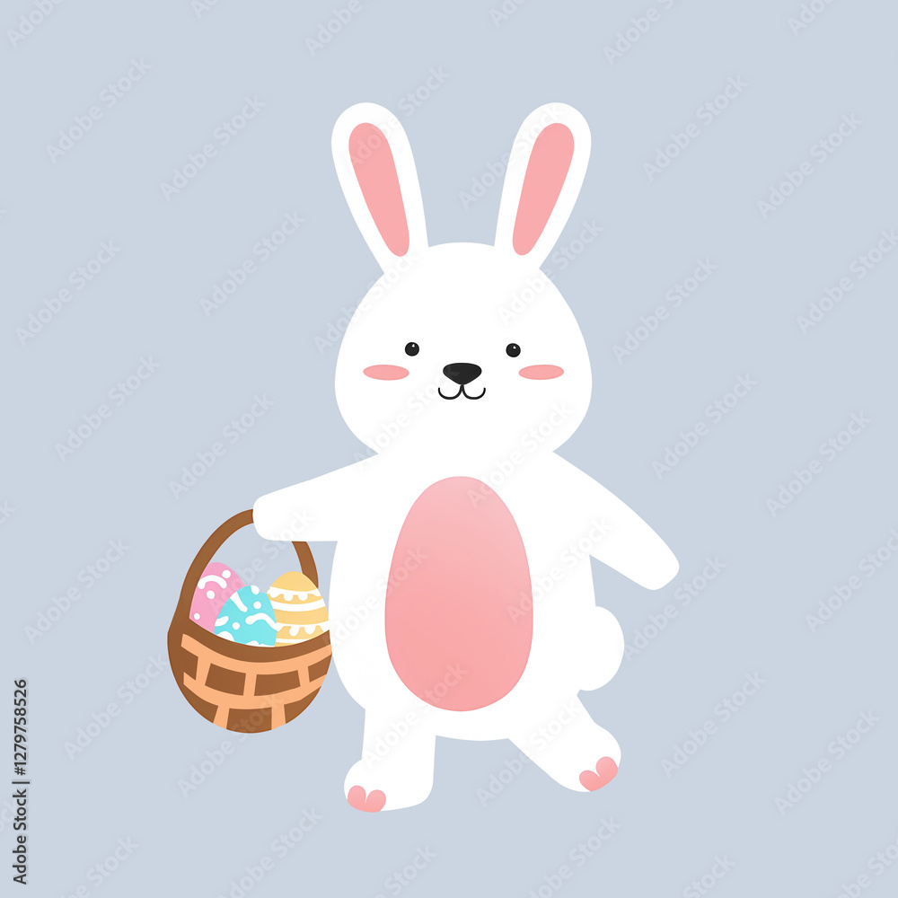 Fototapeta premium Easter Bunny Cartoon Illustration, Cute Holiday Rabbit Character