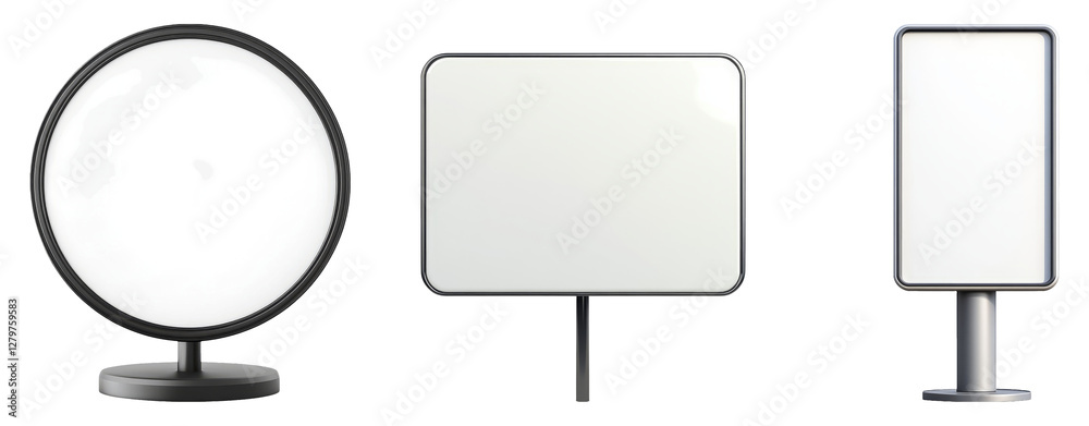Three distinct blank signage designs isolated on a transparent background Three distinct blank signage designs isolated on a transparent background
