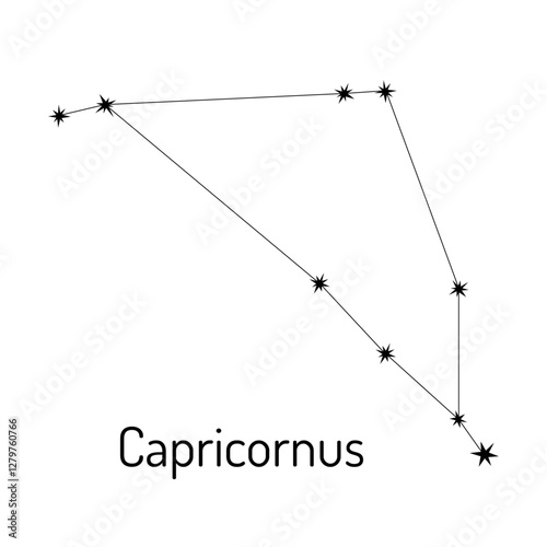 Minimalist black and white line art of the Capricornus constellation. Perfect for astrology, astronomy, zodiac lovers, and celestial-themed designs. Ideal for tattoos, and educational materials.